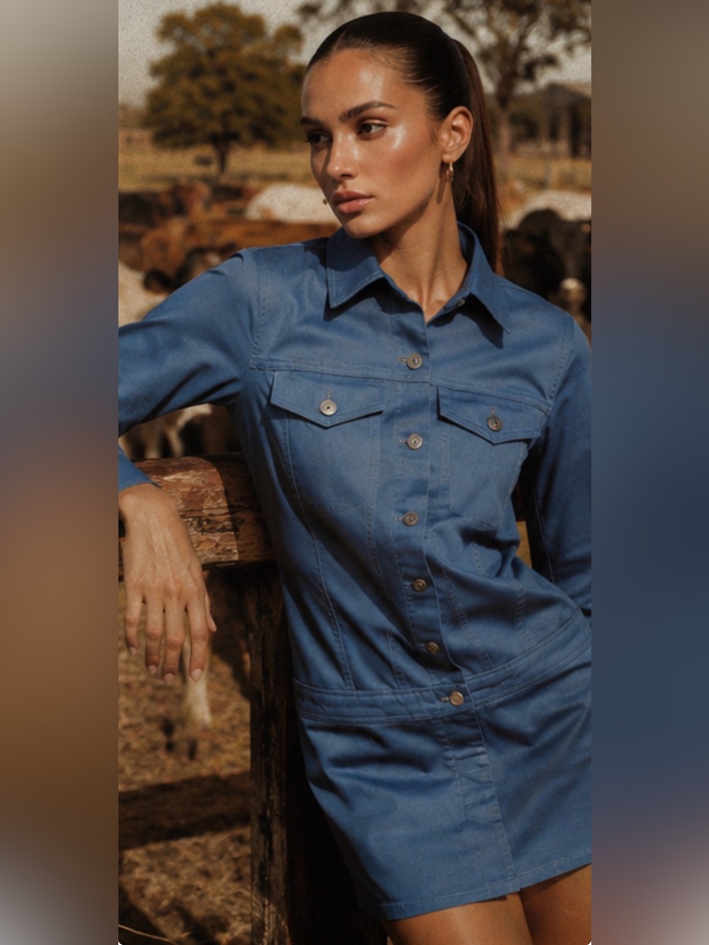 Zara Blue khakis cotton Shirt Dress - Casual Long Sleeve Women’s Dress